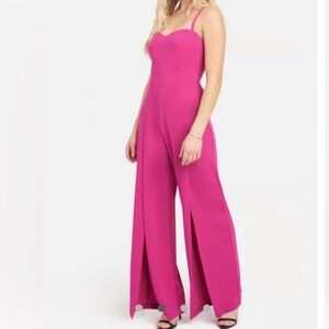 Bebe Fuchsia Crepe Slit Wide-Leg Classy Jumpsuit Sweetheart Neck Barbiecore Sz M
